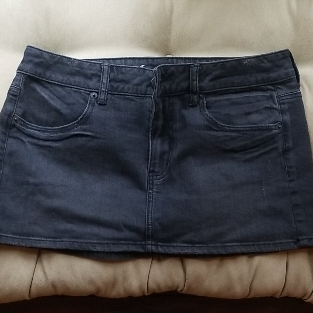 Black mini denim skirt